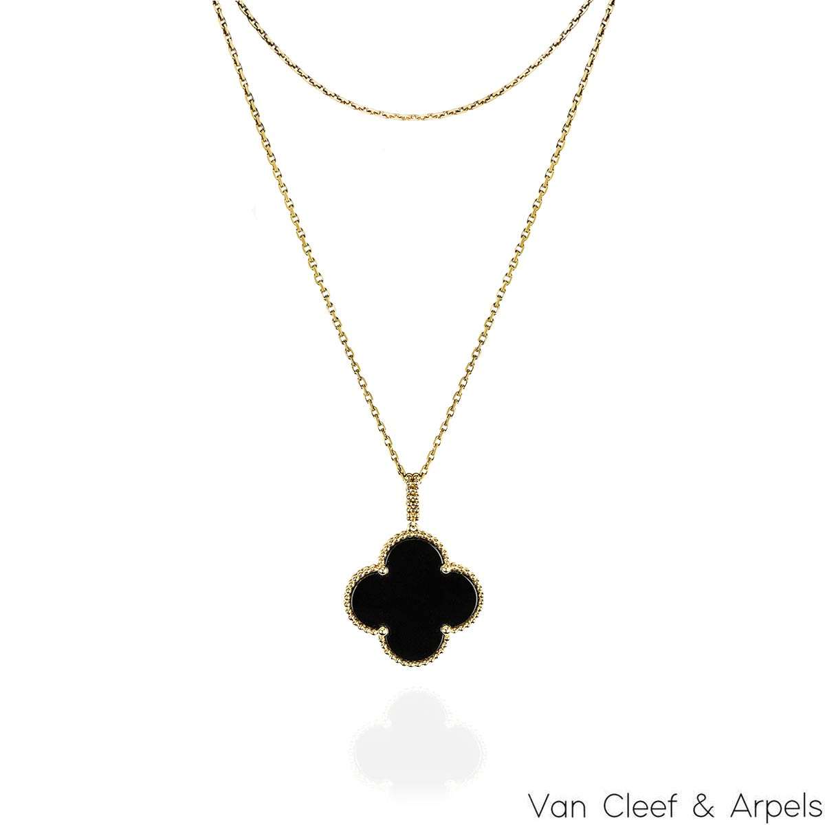 Van Cleef & Arpels Yellow Gold Onyx Magic Alhambra Necklace VCARO49M00 Van Cleef & Arpels Yellow Gold Onyx Magic Alhambra Necklace VCARO49M00